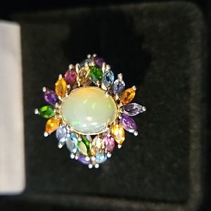 Ethiopian Welo Opal and Multi Gemstone Floral Ring